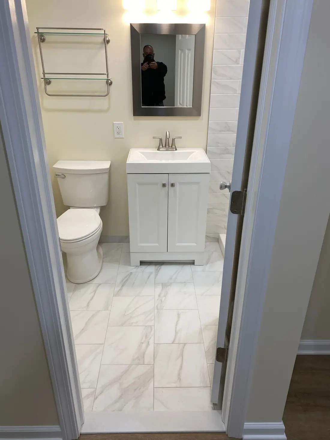 Compact basement bathroom