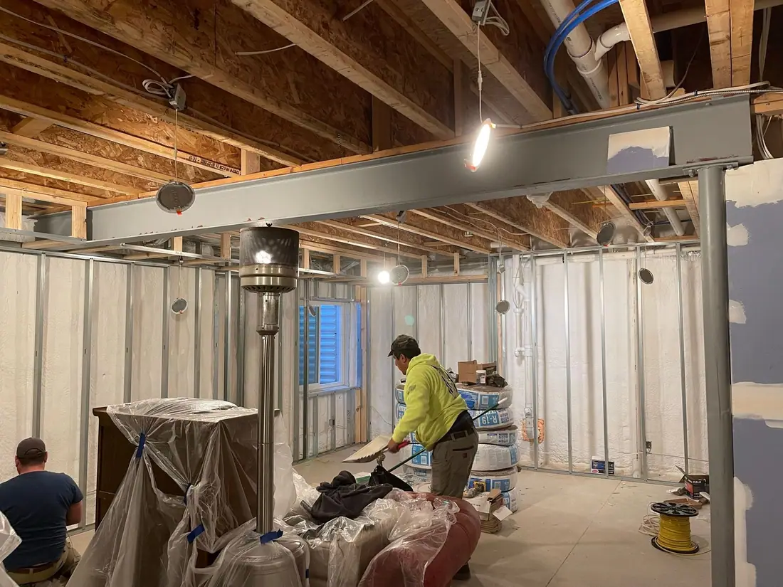 Steel stud framing and new lighting