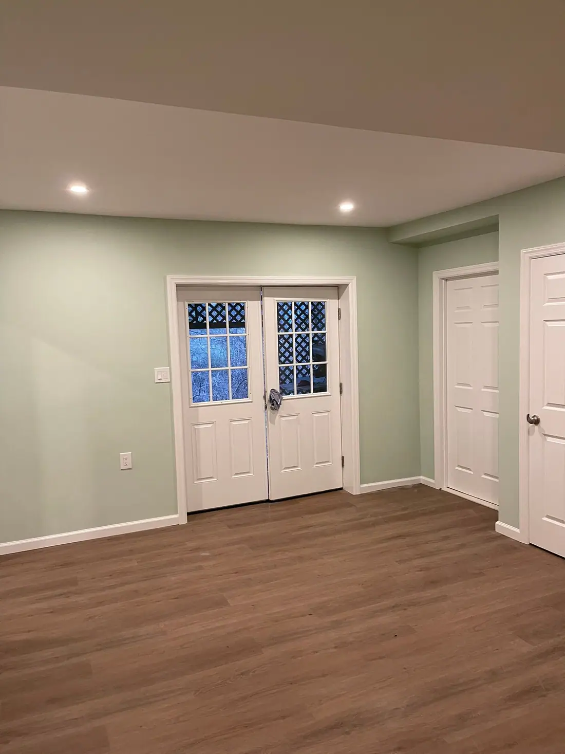 Basement room with French doors