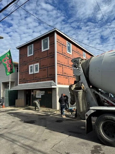 ZIP-sheathed shell on concrete pour day