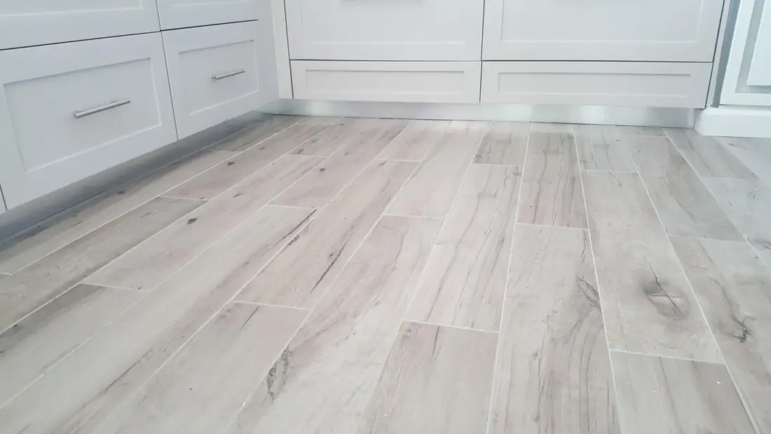 Wood-look tile kitchen floor