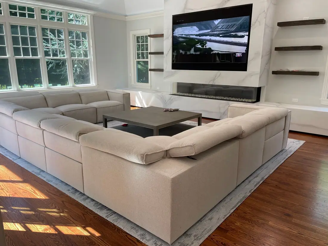 Living room with a slab media wall