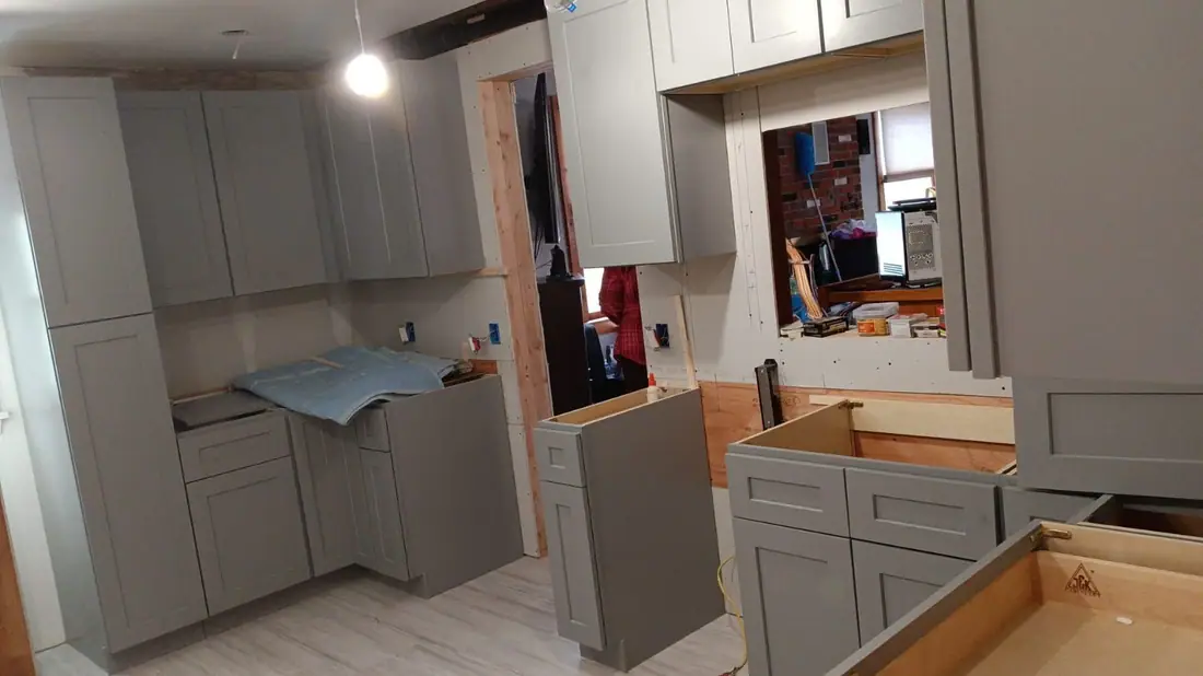 Gray cabinets going in mid-remodel