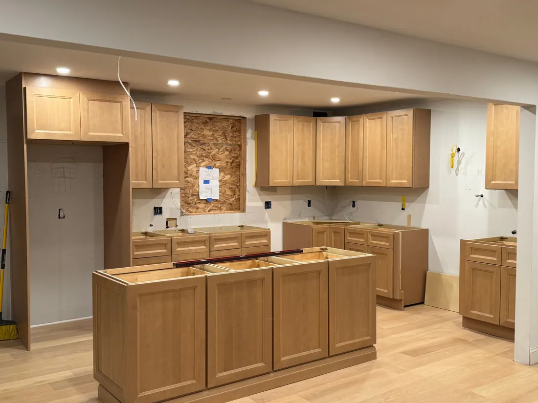 Oak shaker cabinets set before the countertops