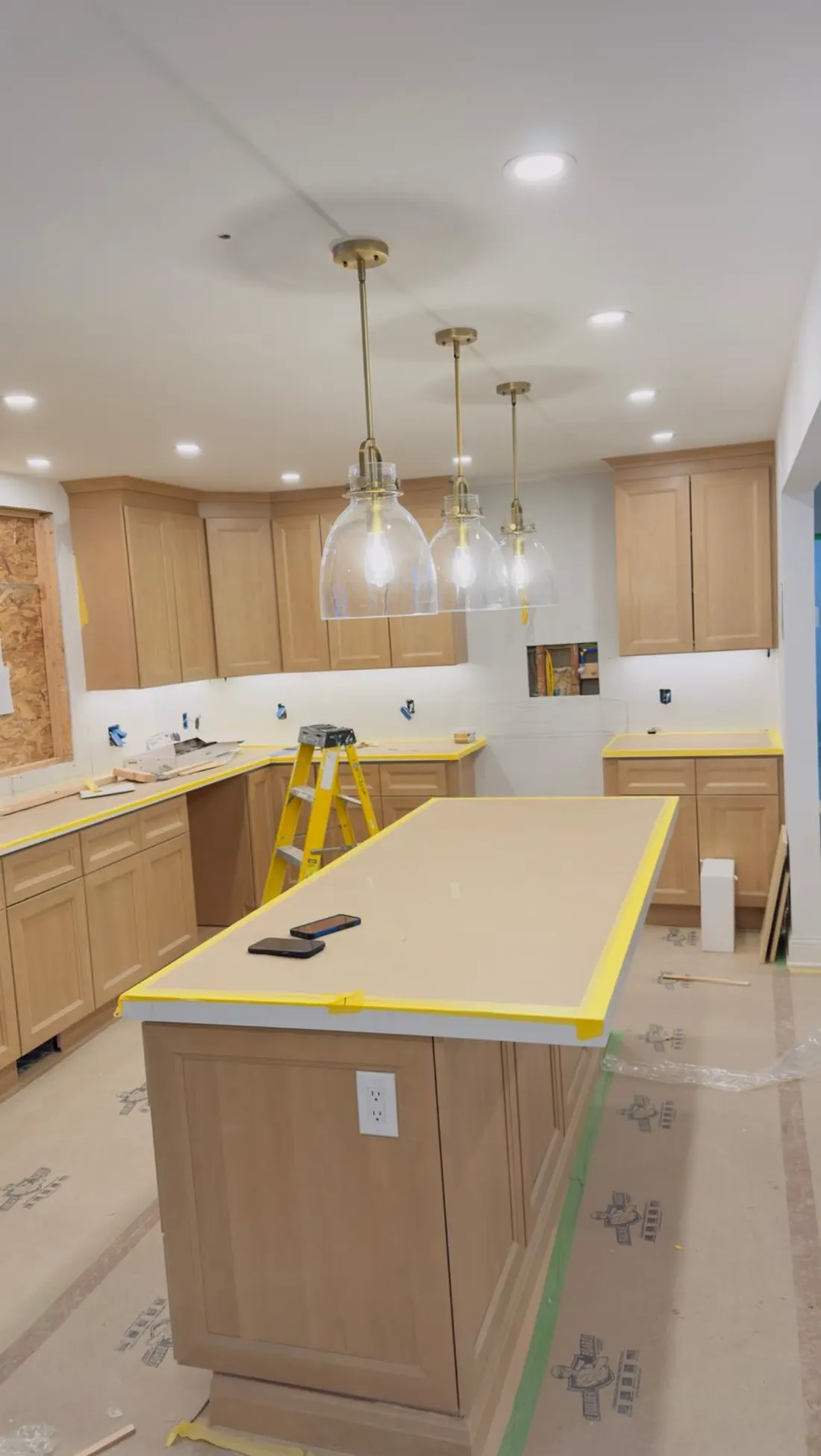 Glass pendants over the new oak island
