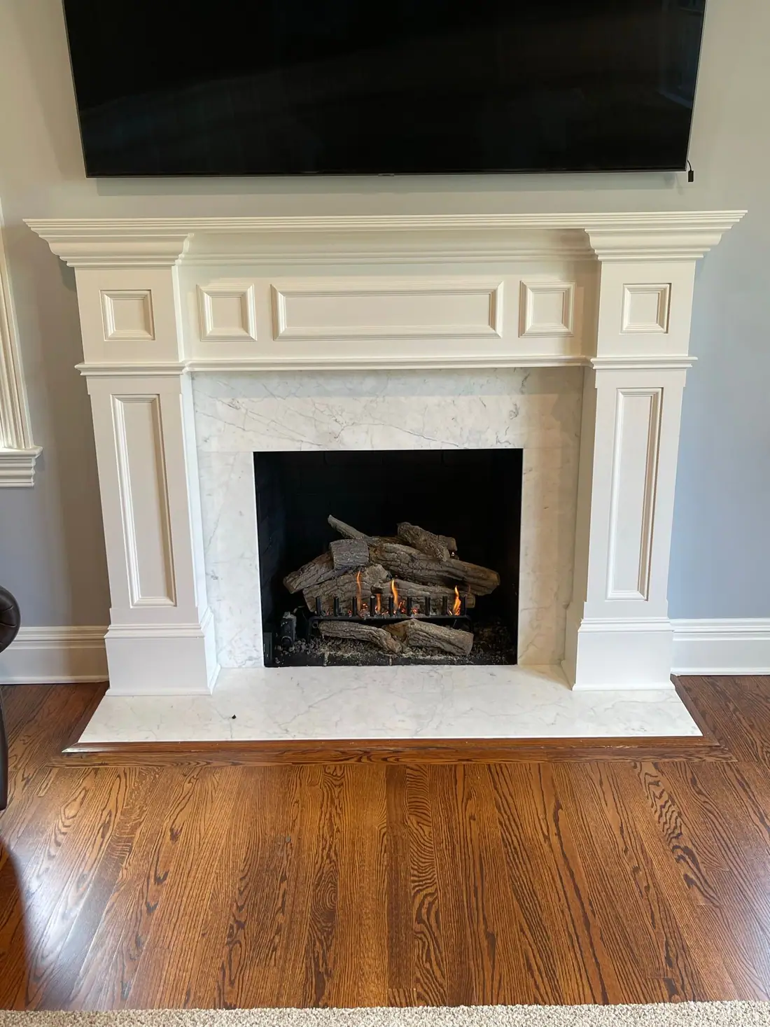 Painted fireplace mantel