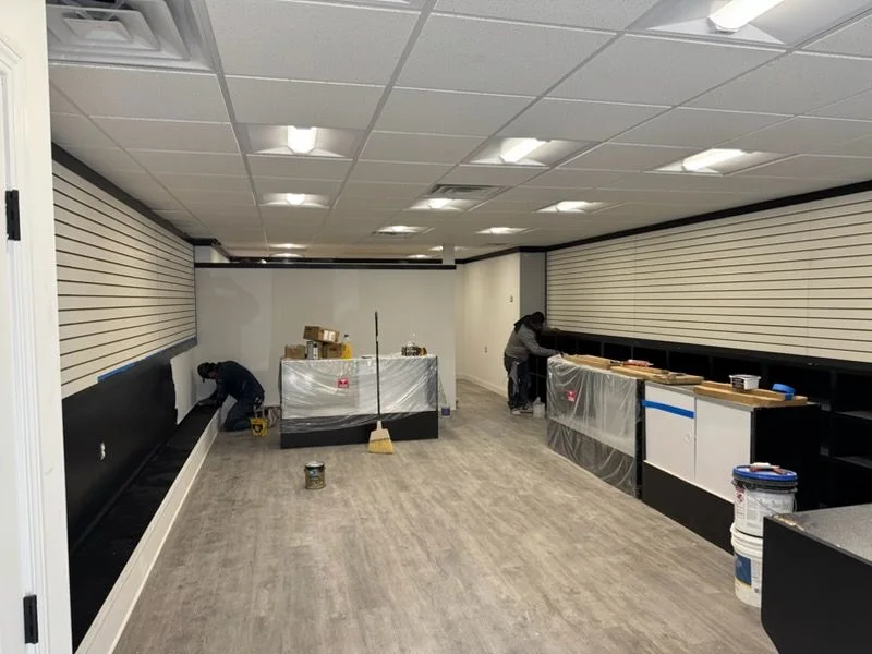 Retail store fit-out with slatwall, trim and new counters going in