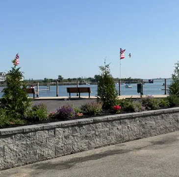 Stone-faced wall along the water